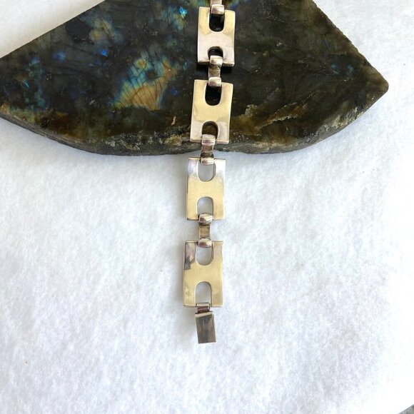 Solid Sterling Silver 925 Heavy Modernist Style Rectangular Link Bracelet 47g - Picture 11 of 16